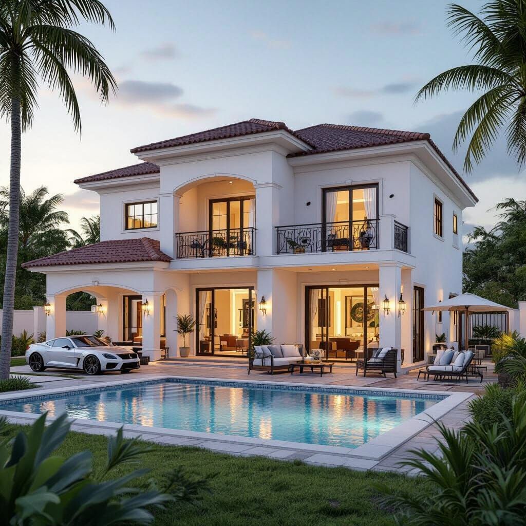 Luxurious Two-Story House with Garden and Pool