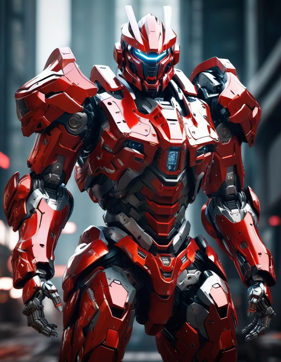 Anime Mecha Knight in Red Armor
