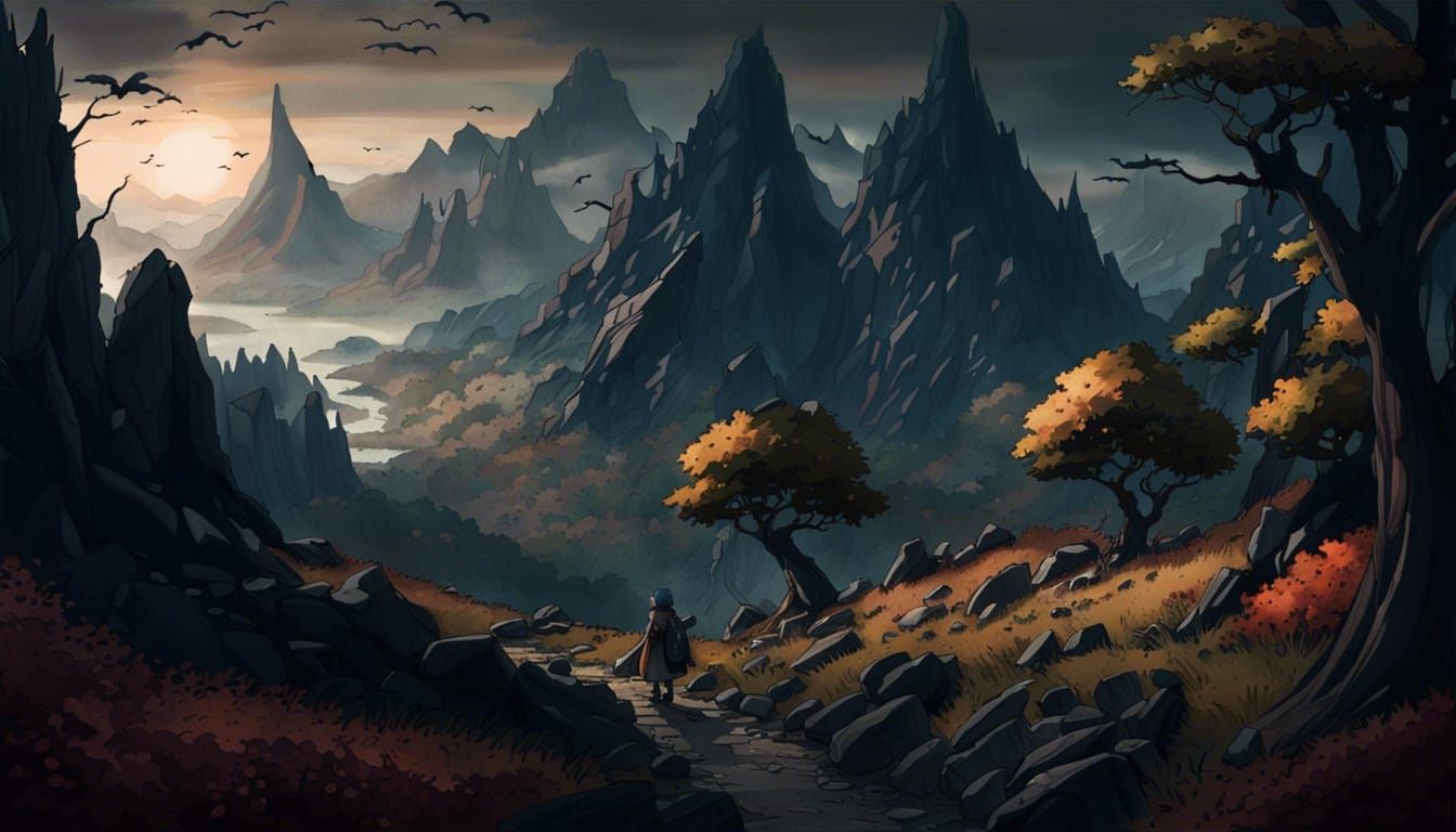 Epic Mountain Landscape in Anime Style