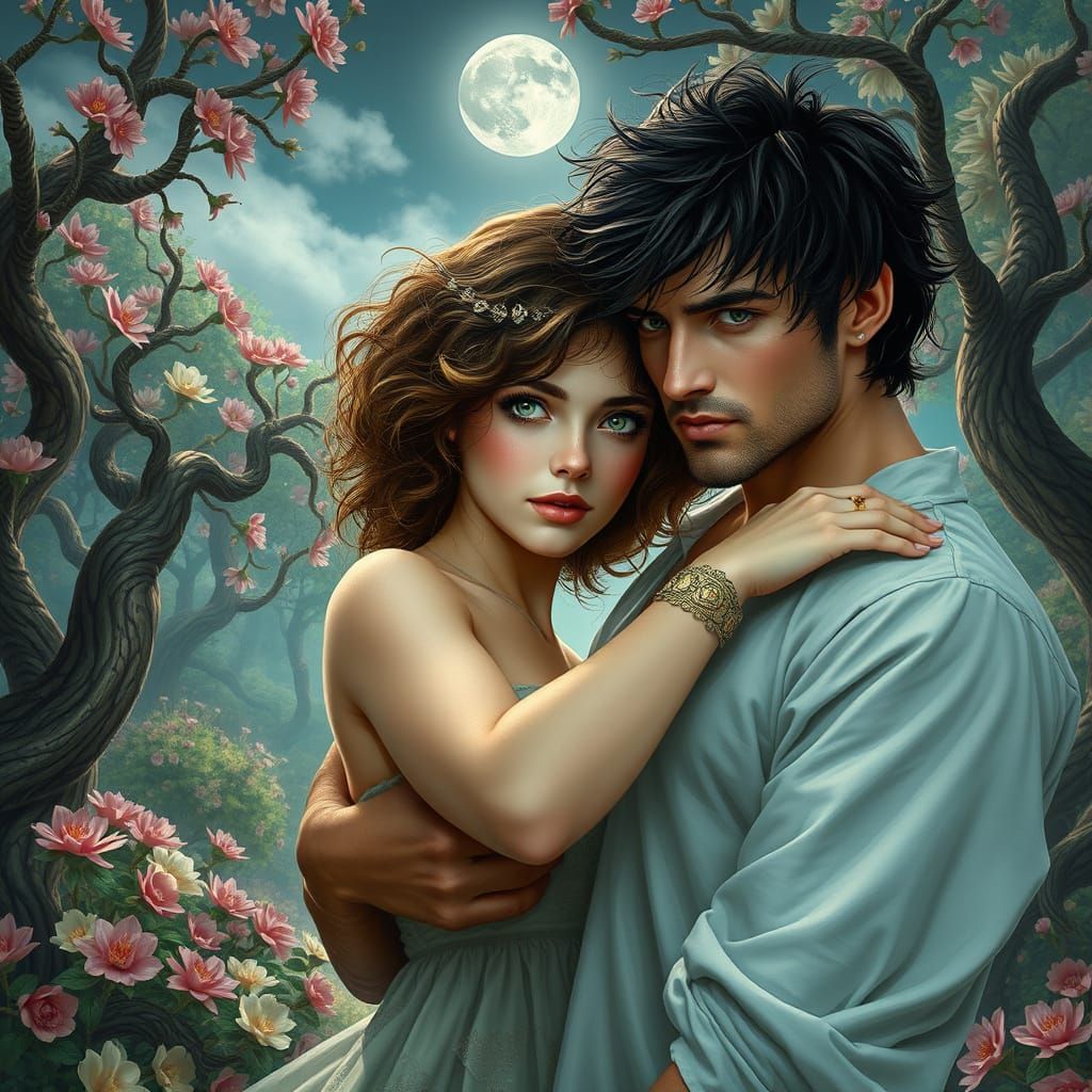 Romantic Surreal Garden Scene in Whimsical Digital Art