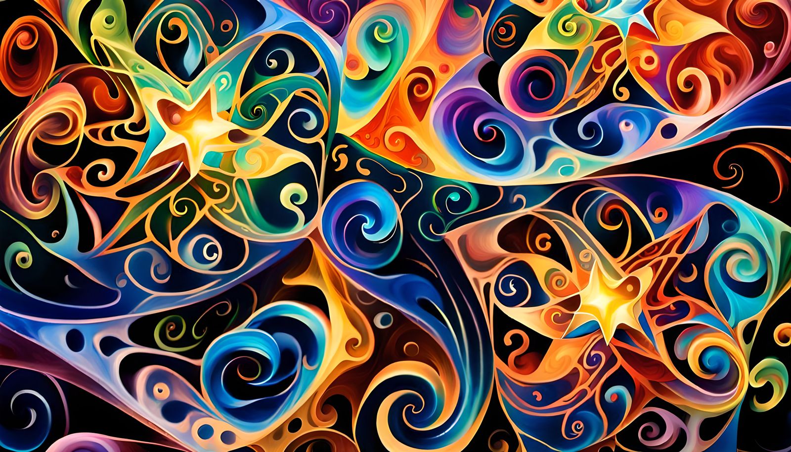 Iridescent Stars Dancing in Cosmic Maelstrom, Impasto Oil