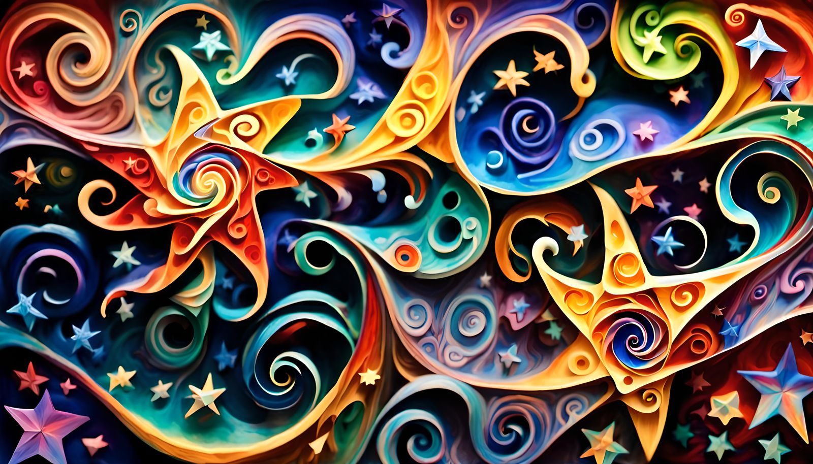 Iridescent Stars Dancing in Cosmic Maelstrom, Impasto Oil