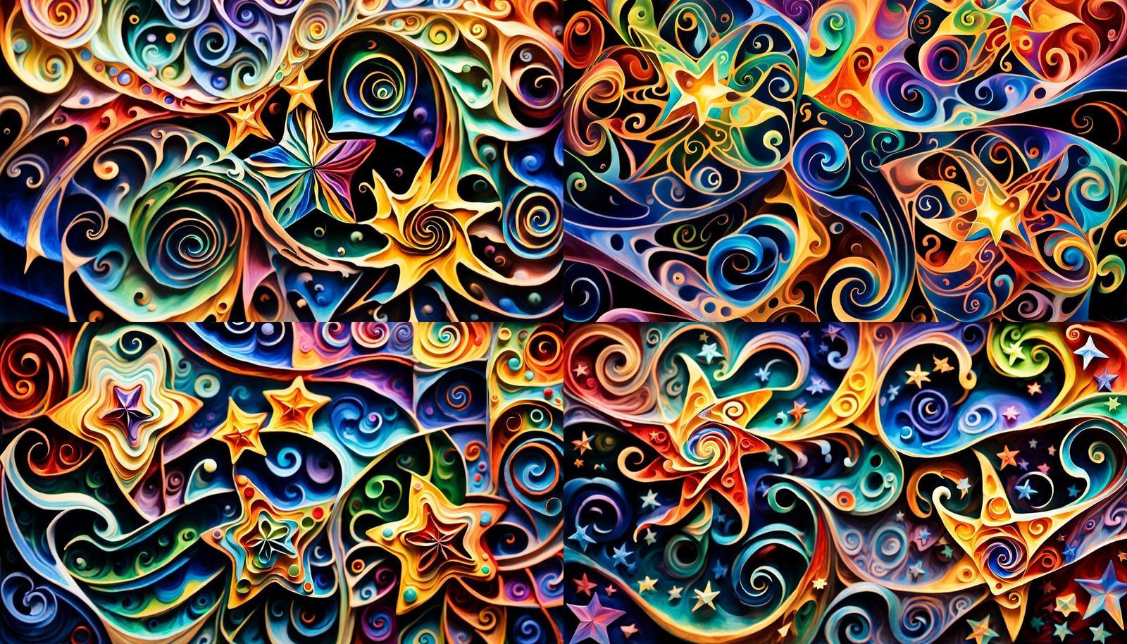 Iridescent Stars Swirling in a Cosmic Dance, Impasto Oil