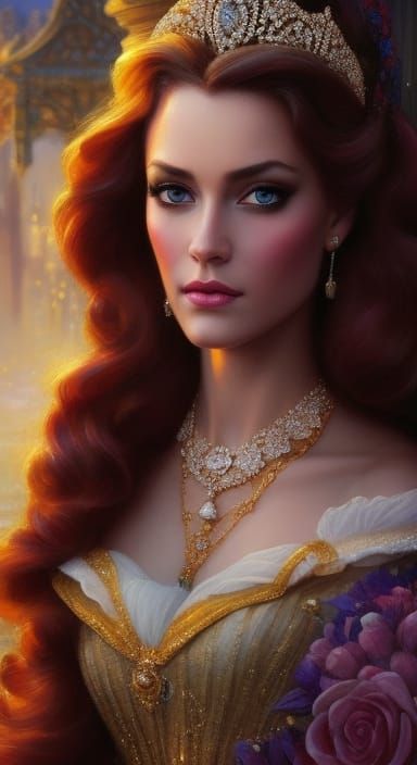 Hyperrealistic Princess Belle Portrait in Rococo Style