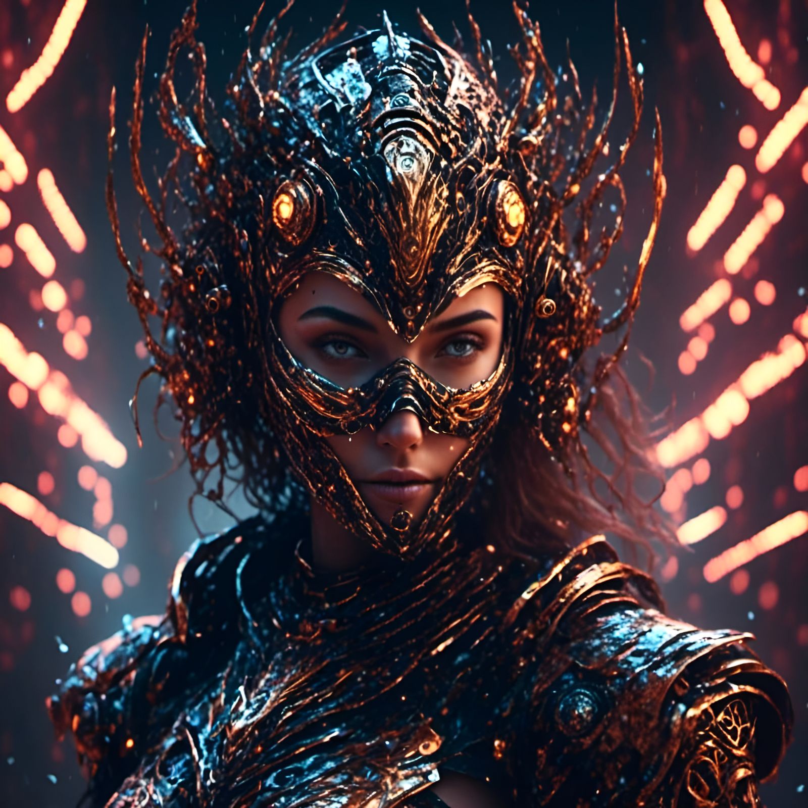 Metal Queen in Mask with Sparks and Flames