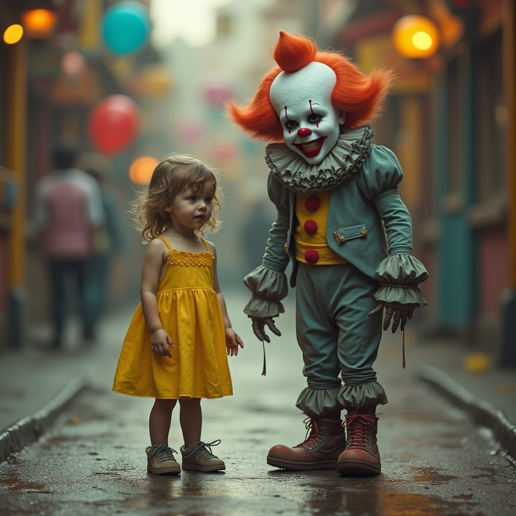 Scary Clown and Child at Carnival