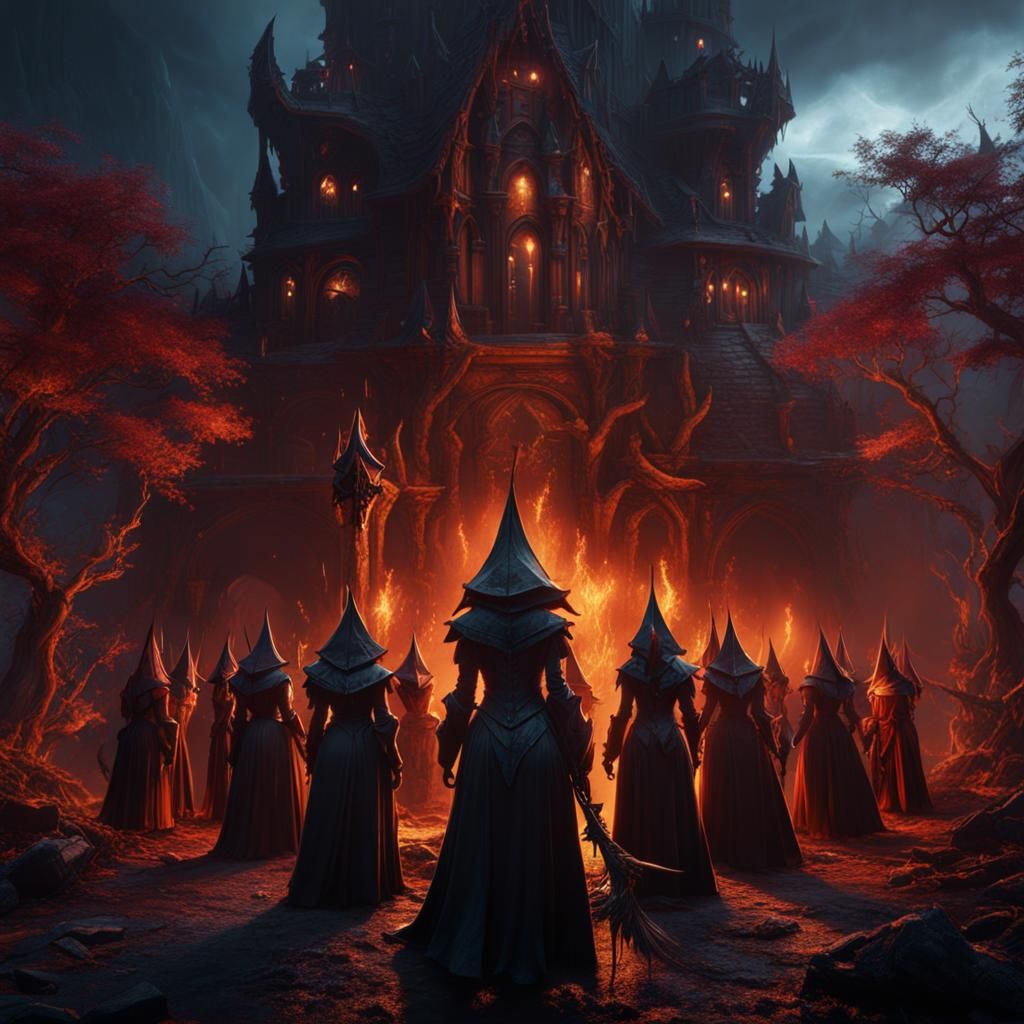 Dark Witches Gathering in Fantasy Art Style