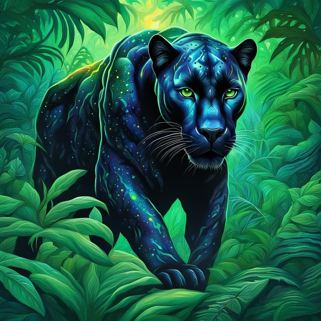Black Panther in Jungle: Cosmic Pablo Amaringo Style