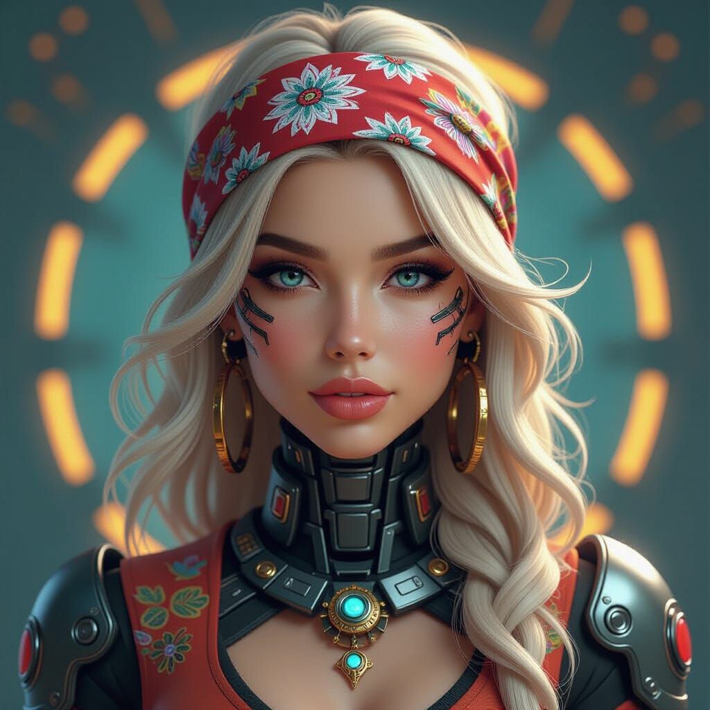 Futuristic Cyborg Portrait with Ornate Mechanical Details