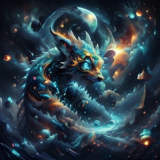 Abstract Dragon Fractal Wave as Vector Art