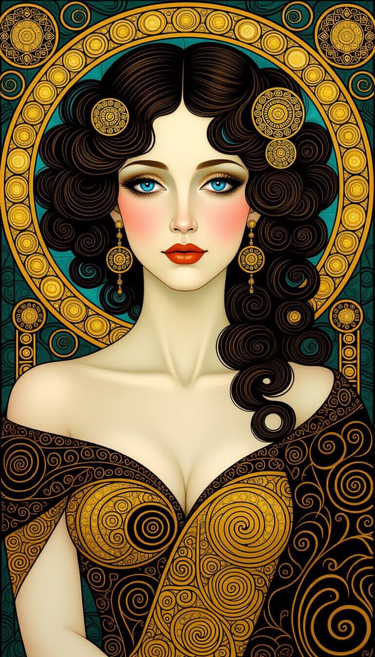 Art Nouveau Portrait of Woman with Gold Adornments