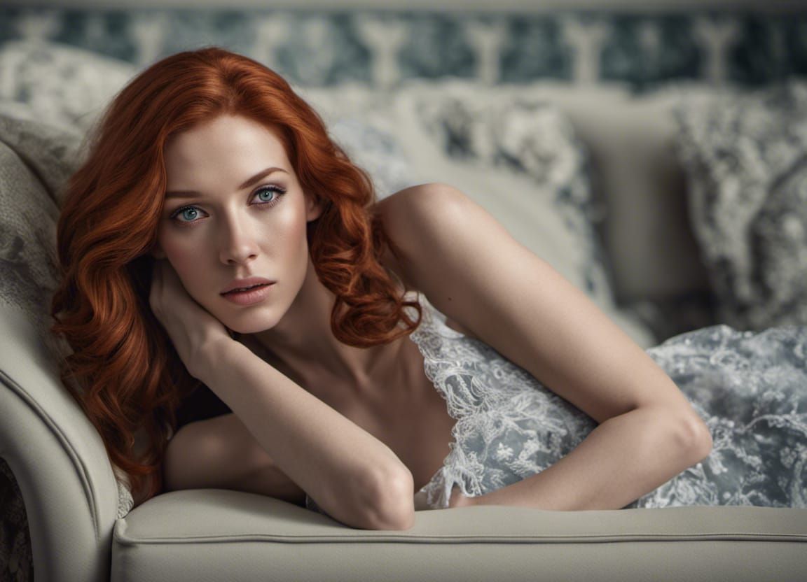 beautiful woman lying on sofa