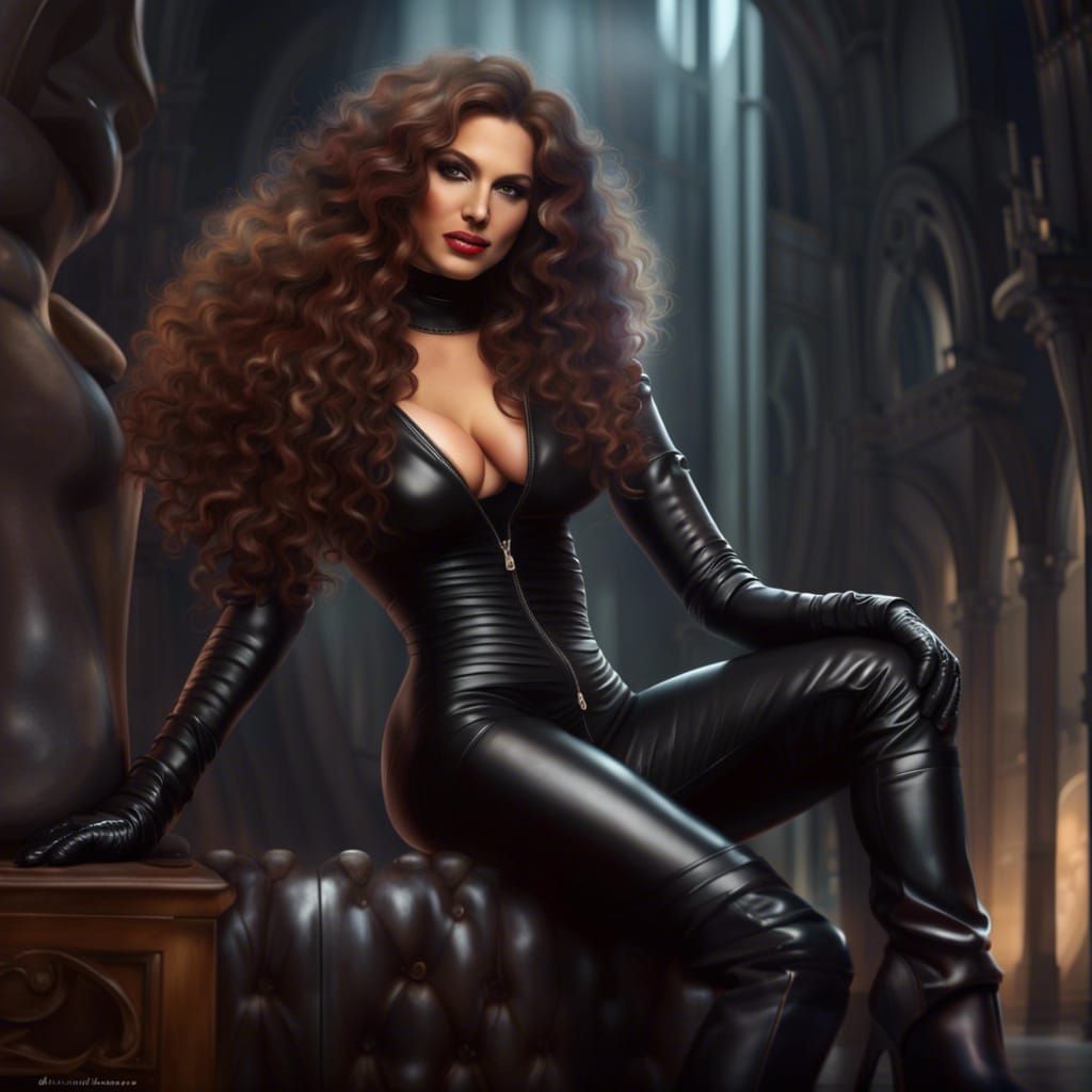 Woman in catsuit and boots