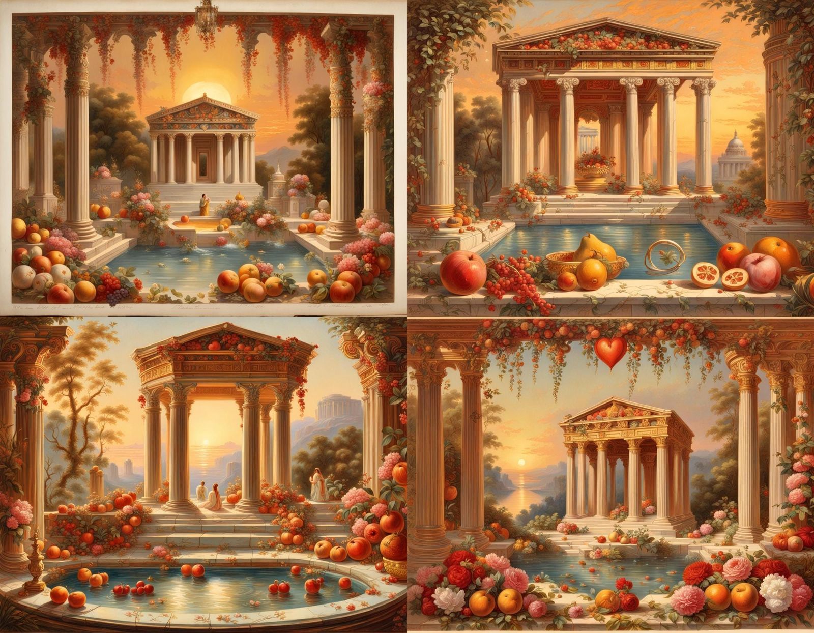 Greek Temple Sunset in Chromolithograph Style