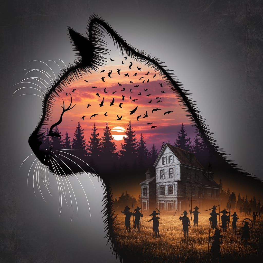 Cat Silhouette Filled with Forest and Mice, Fantasy Digital ...