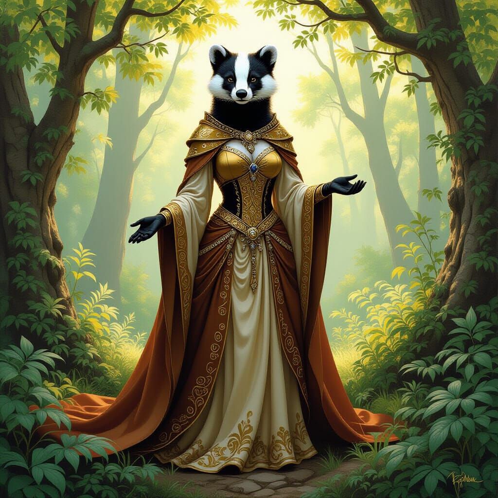 Badger Goddess in Forest, Fantasy Art Style
