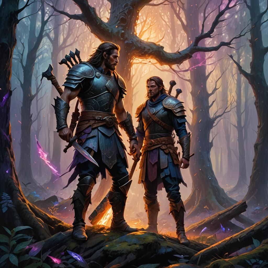 Mystical Forest Warrior with Glowing Axe