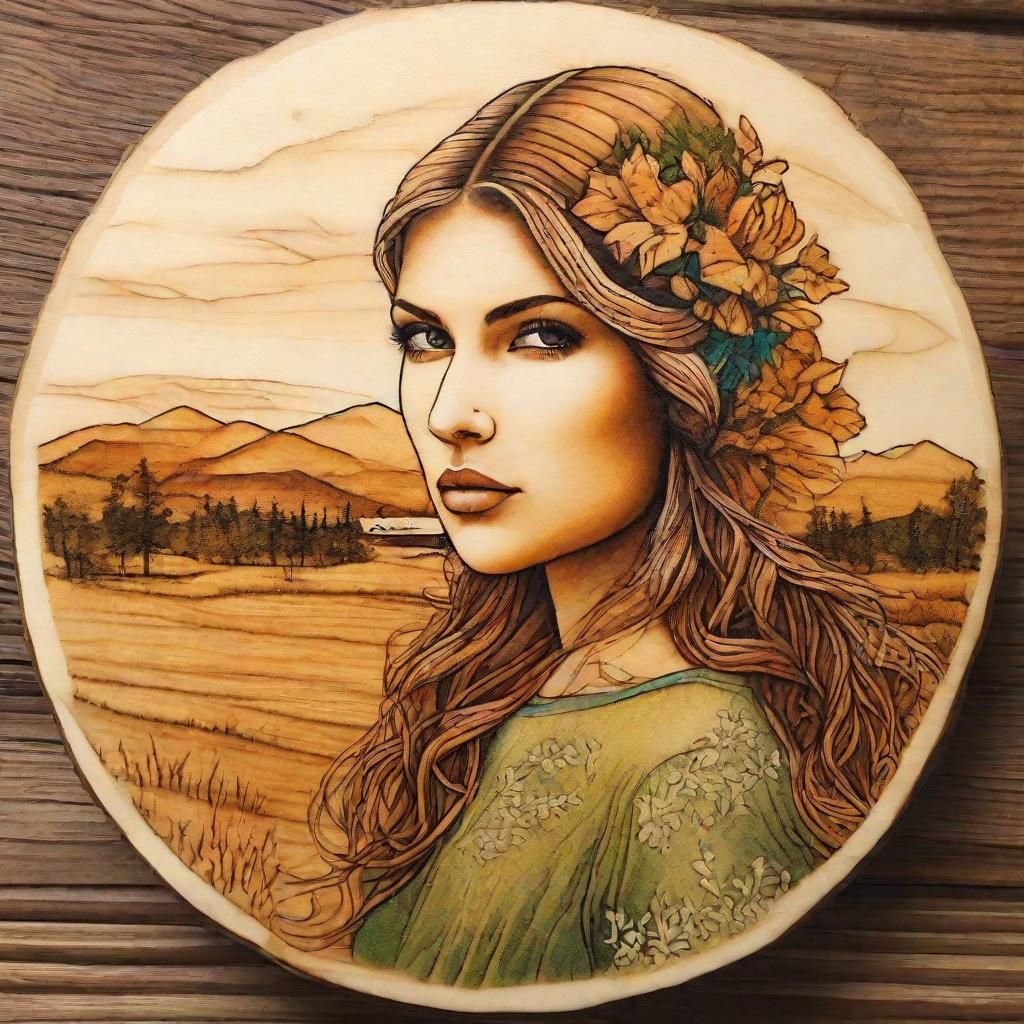 Pyrography Portrait of a Beautiful Girl on Wood