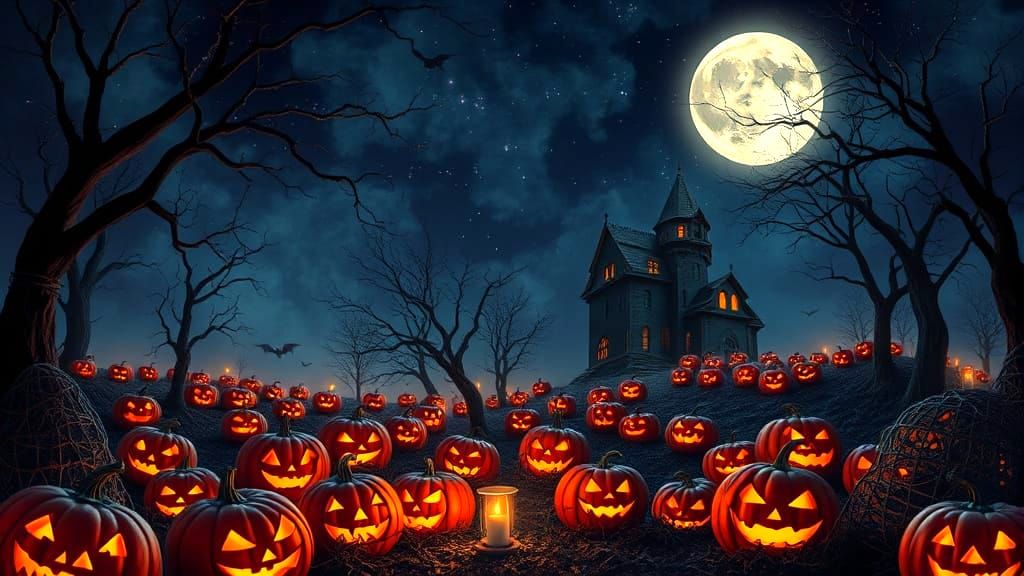 Halloween Spirits Illuminated by Moonlight and Candlelight