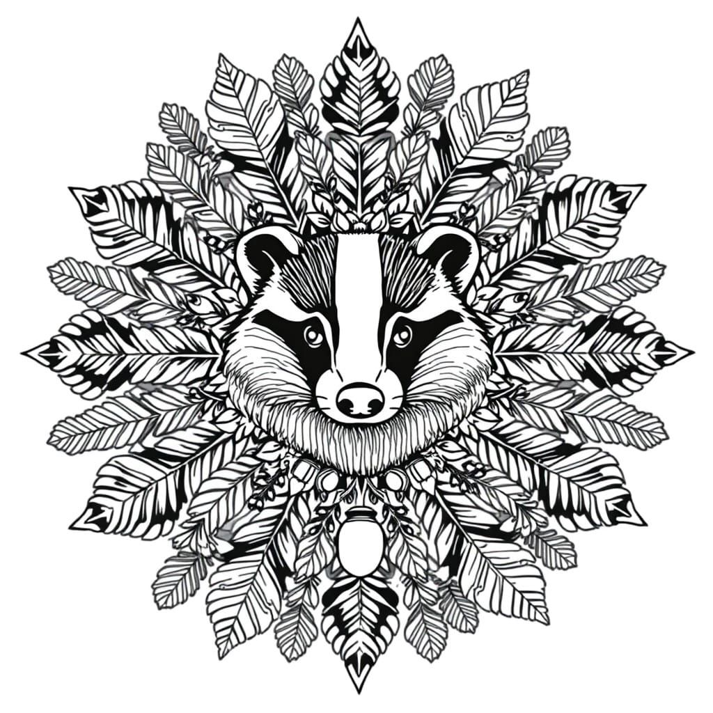 Symmetrical Forest Mandala in Black and White Line Art