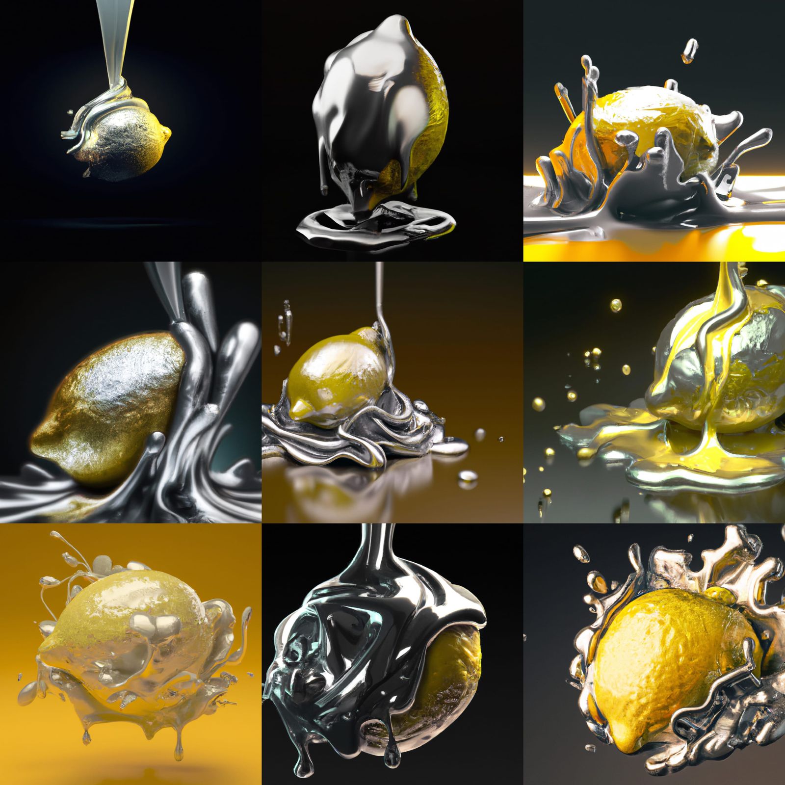 Melting lemon made of silver colored