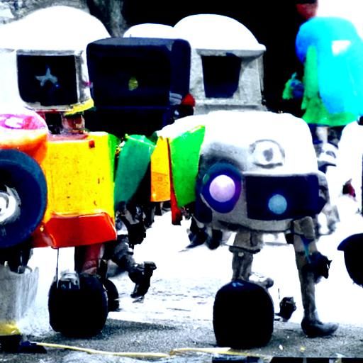 Festive Robot Parade in Futuristic Style