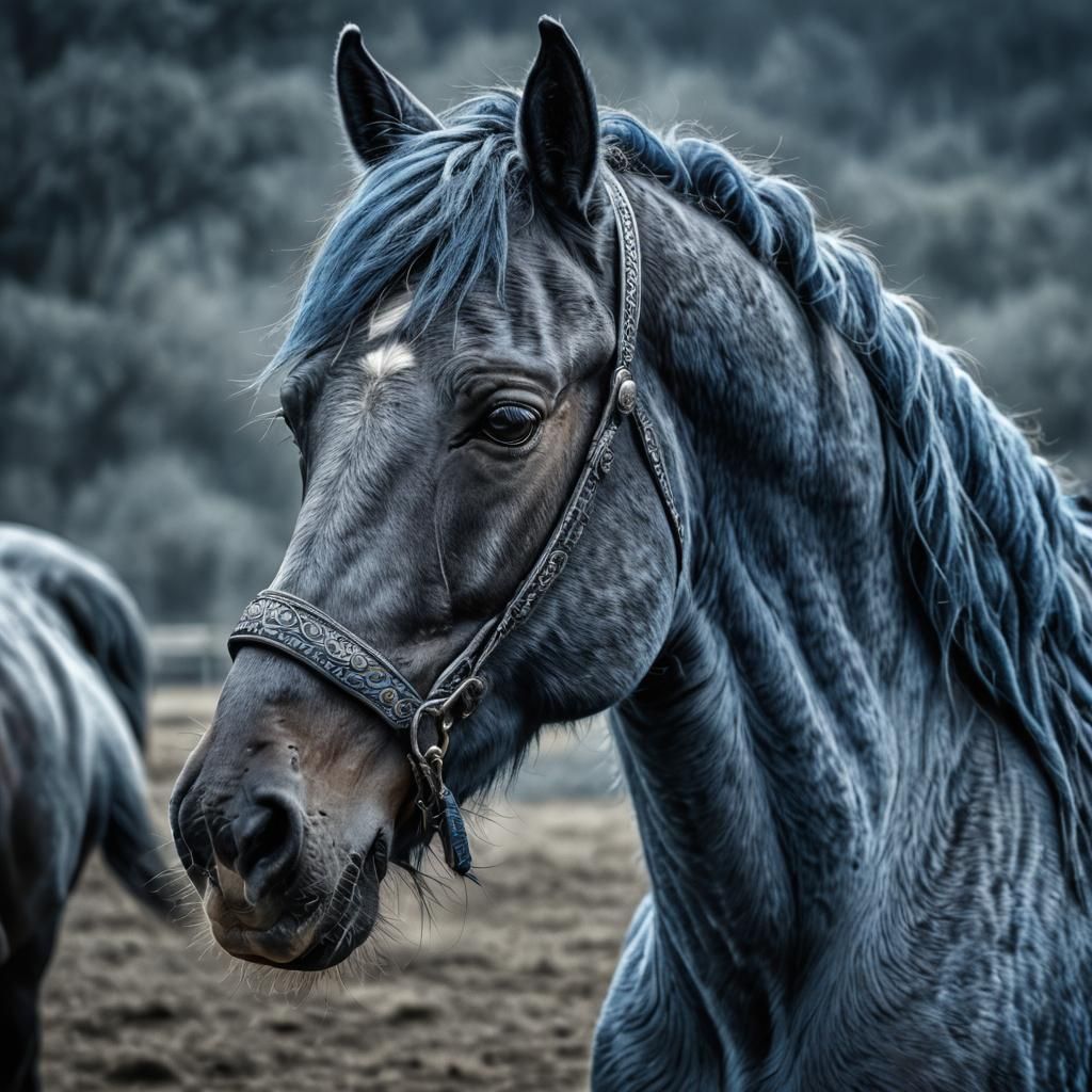 Hyperrealistic Blue Horse in Cinematic Lighting