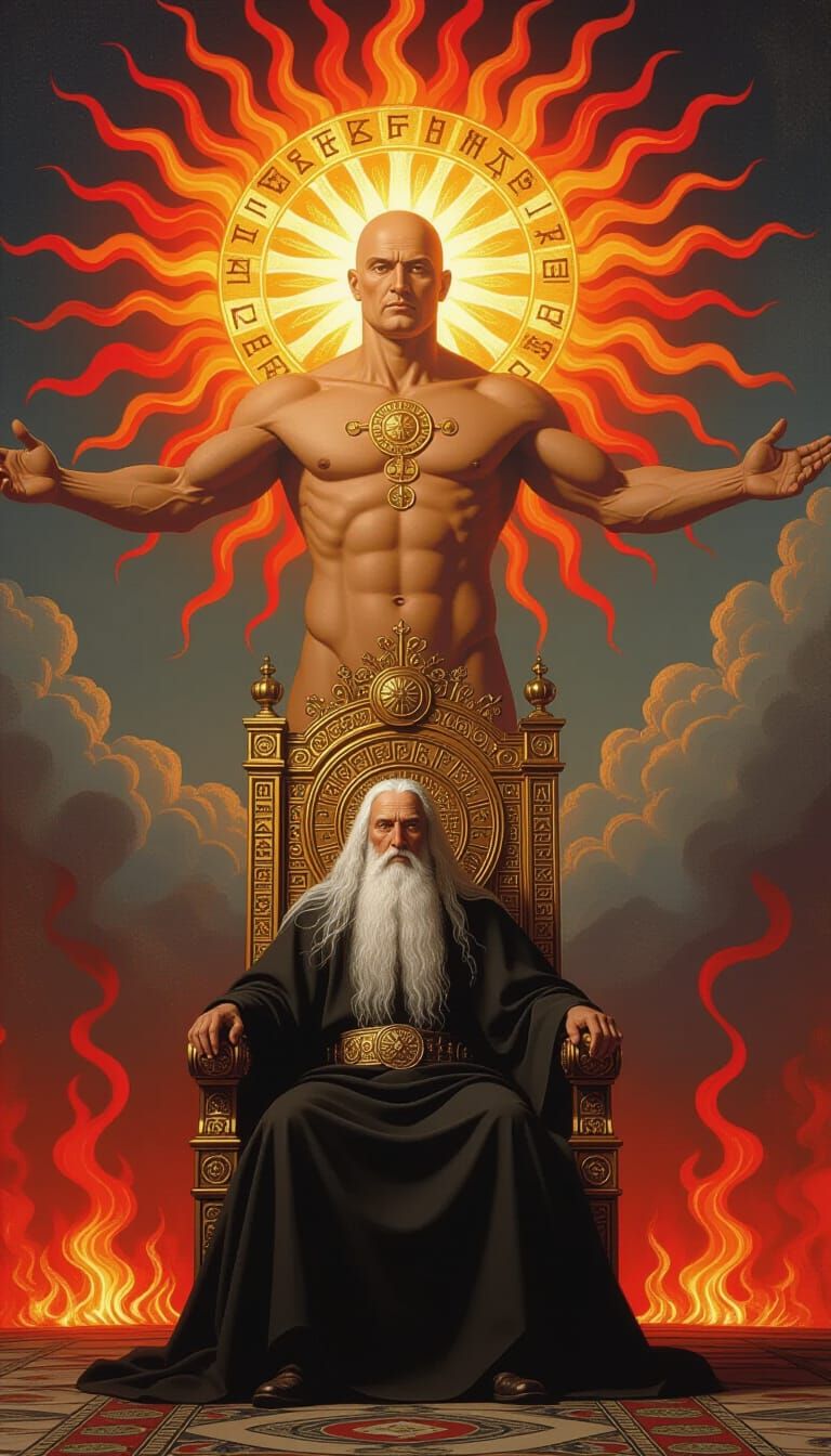 Bosch-Style Mural of Spiritual Scene with Fiery Being