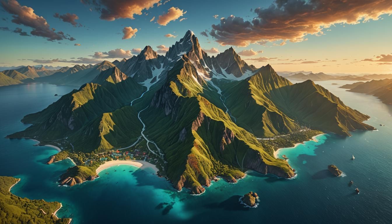 Majestic Mountains Meet Serene Sea at Dawn