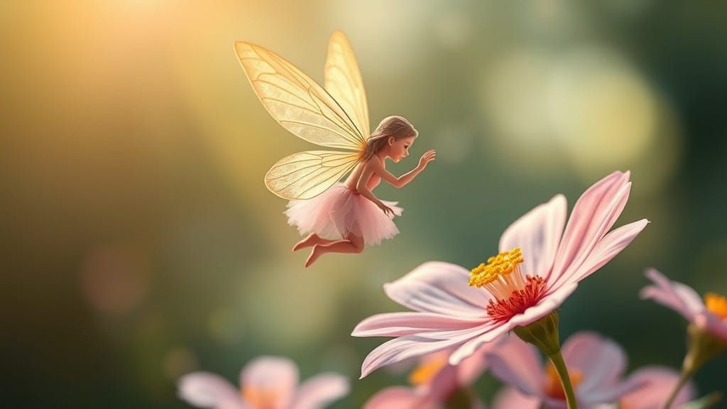 Whimsical Fairy in Flight amidst Blooming Florals