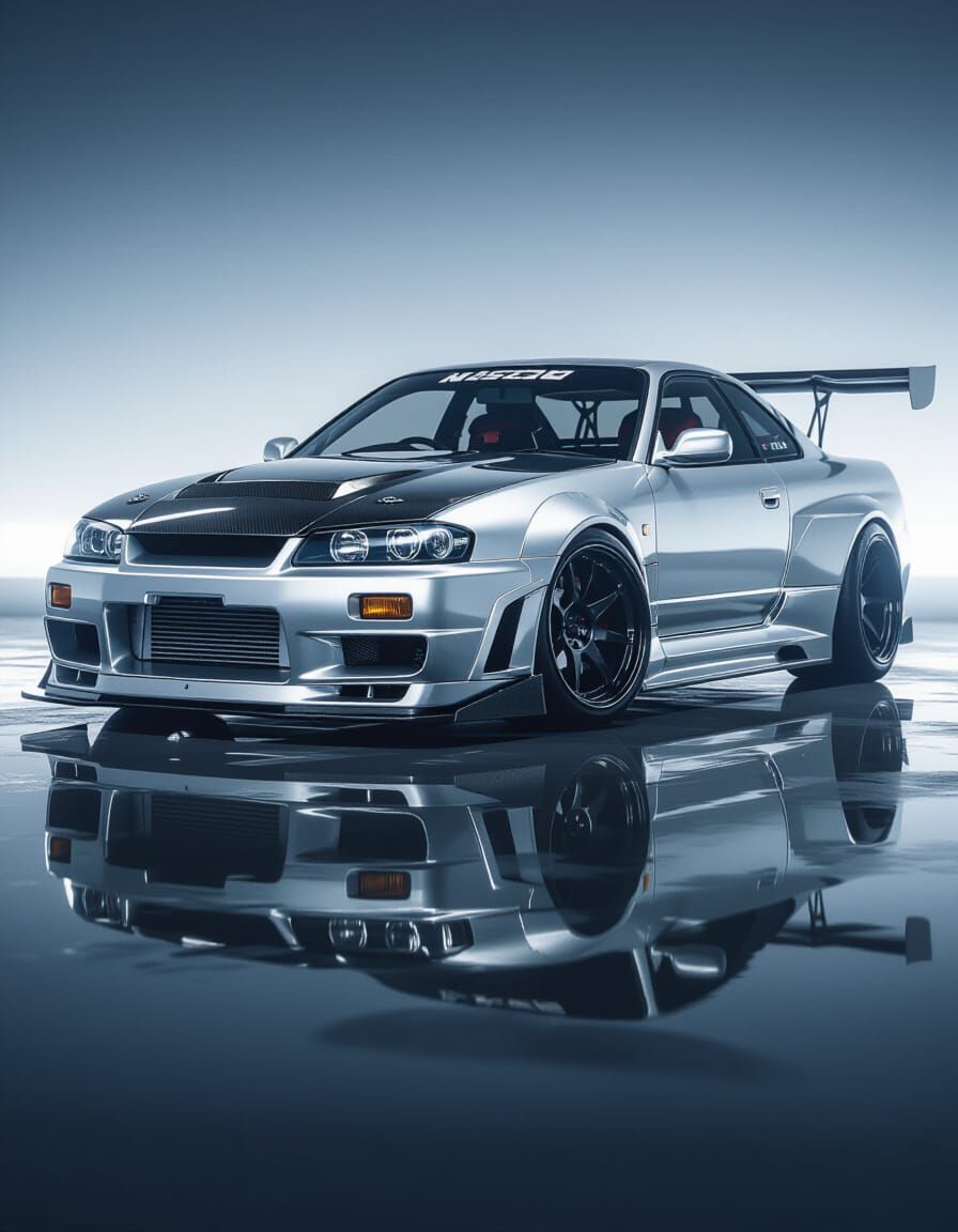 Modified Nissan R33 Sports Car in Silver Metallic