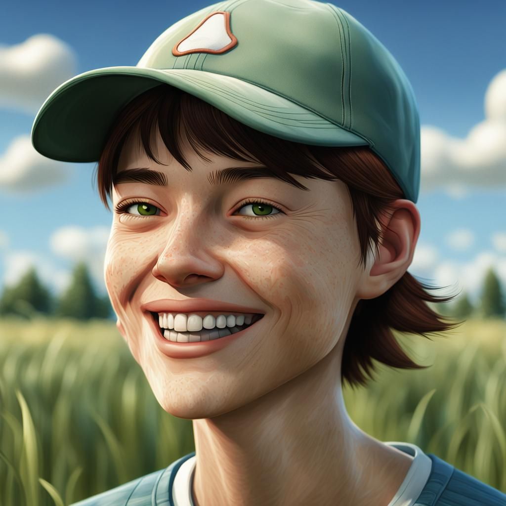 Woman in Baseball Cap: Pre-Raphaelite Prairie Portrait