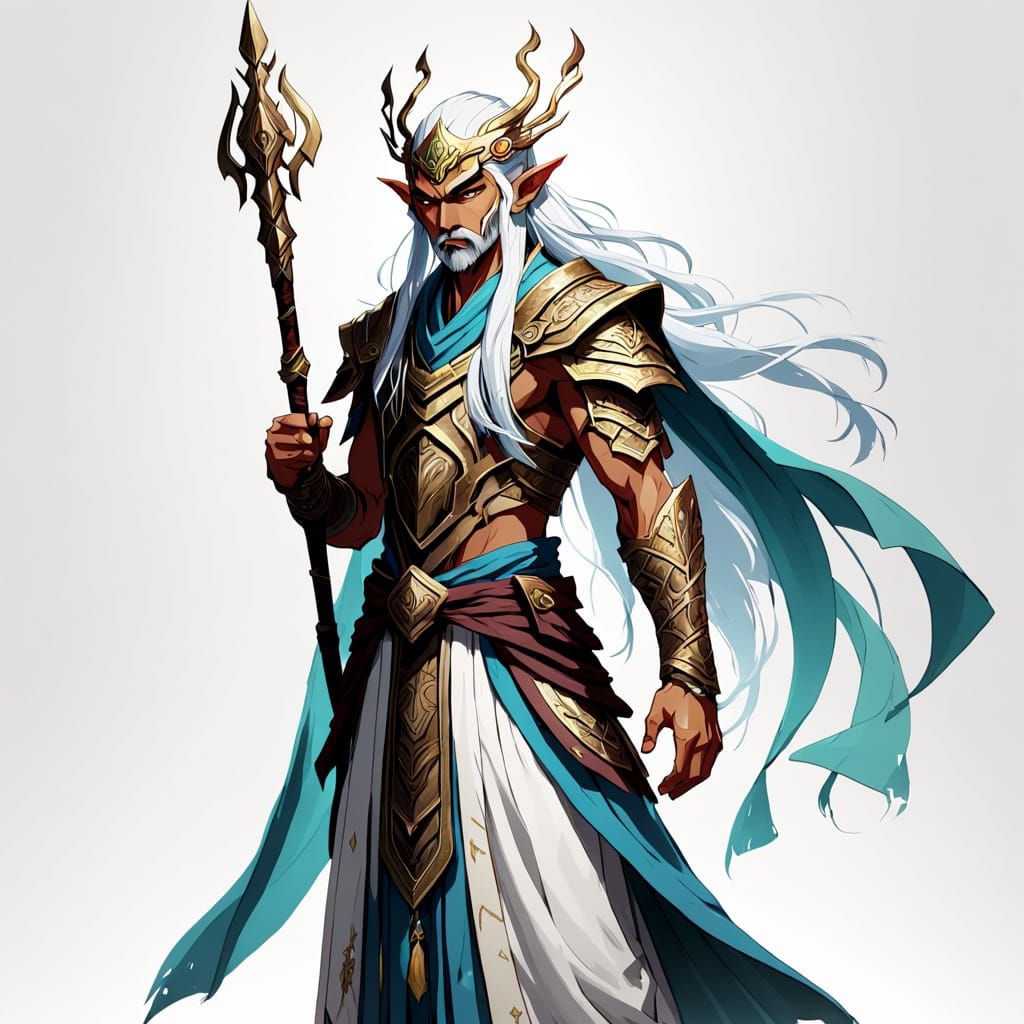 Elven Hindu Guru in 2.5D Combat Stance