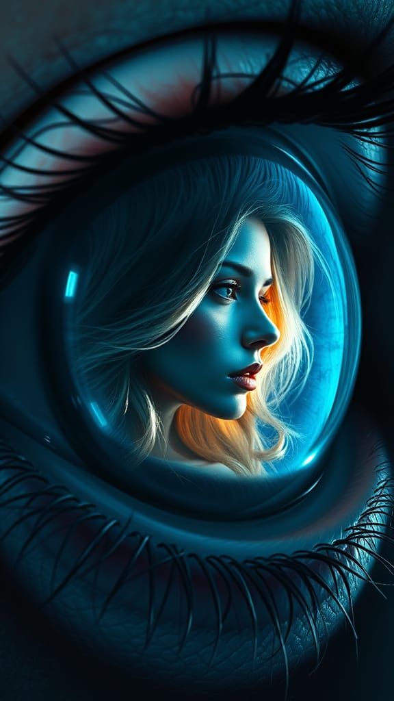 Hyperrealistic Oil Painting of a Cerulean Eye with Woman's R...
