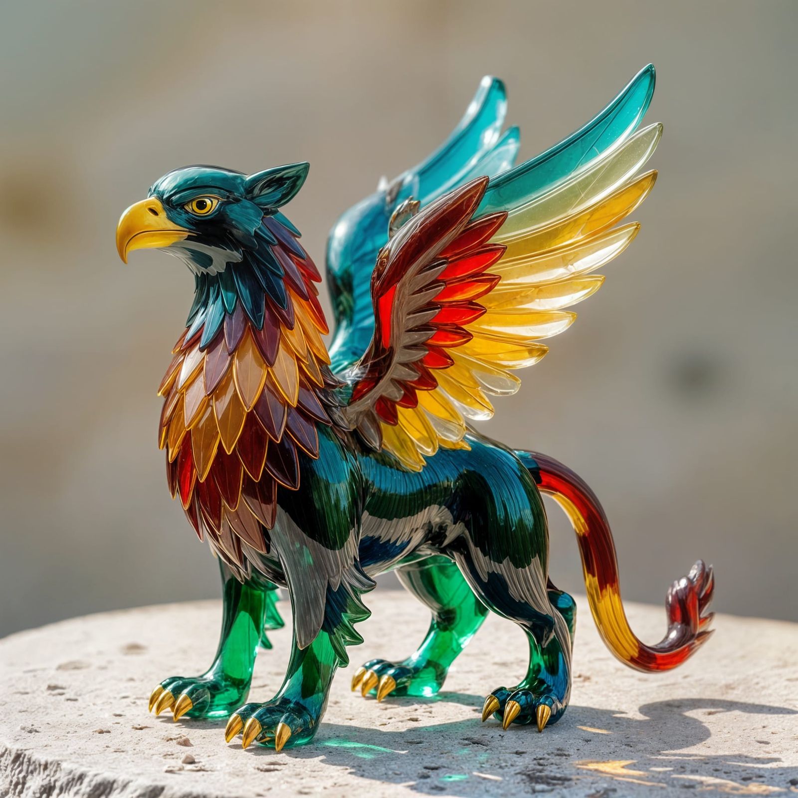 Gryphon Sculpture Made of Polished Ocean Glass