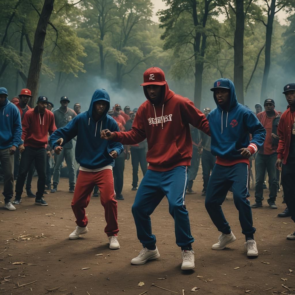 Bloods and Crips Dancing: Cinematic Film Still