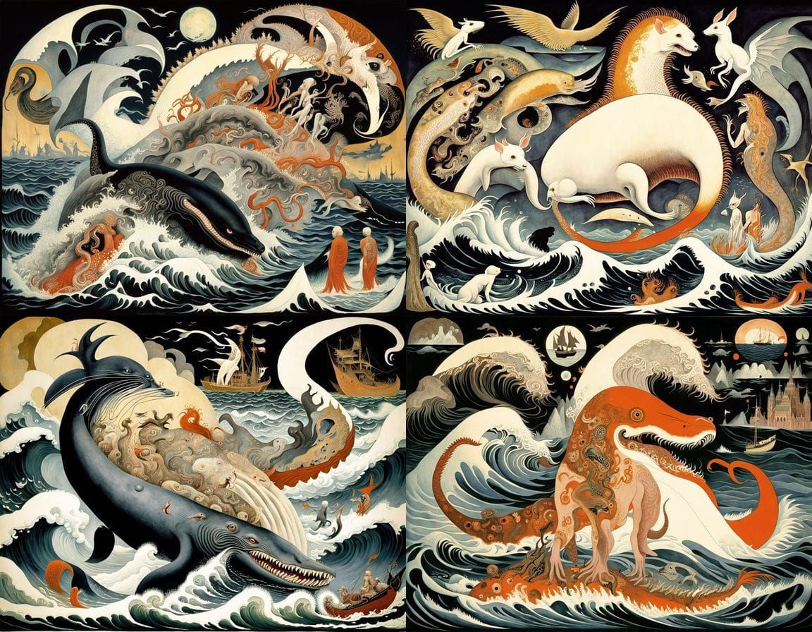 Surreal Hybrid Beast Rises from the Stormy Seas in a Grotesq...