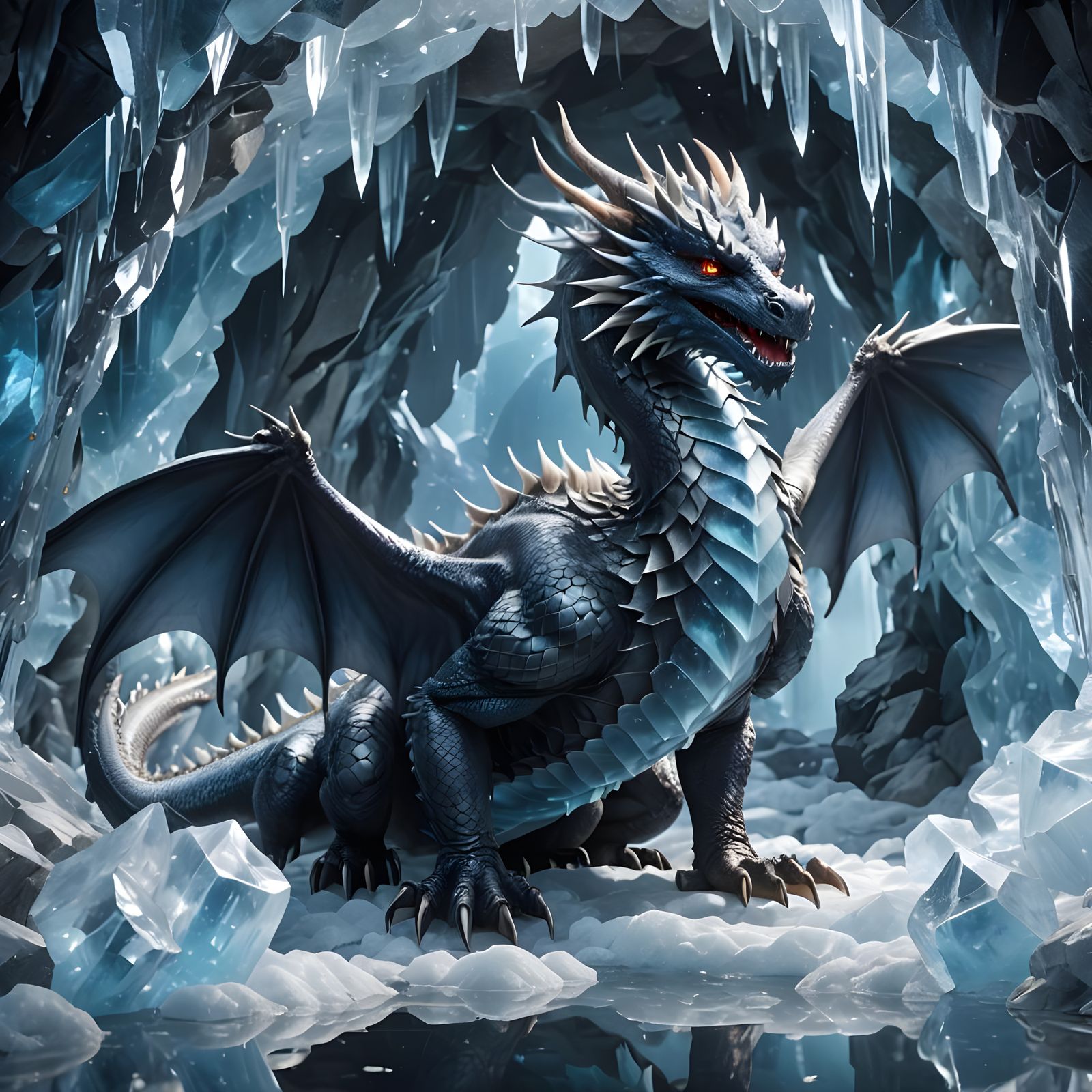 Ice Dragon in Crystalline Cave: 3D Anime Art