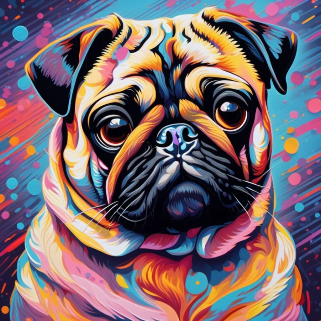 Pastel Pug with Abstract String Theory Background