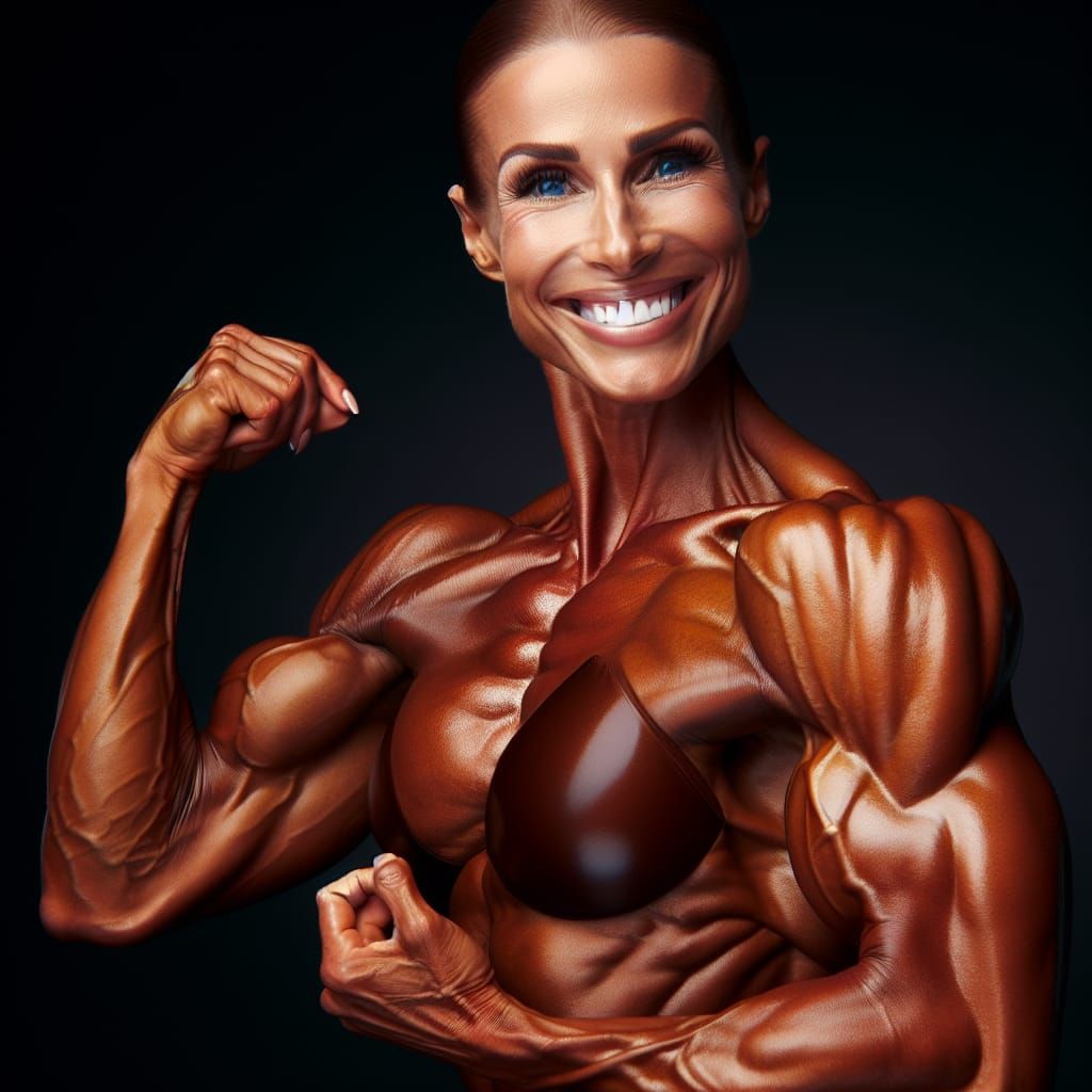 Tanned Bodybuilder Flexing Her Impressive Muscles