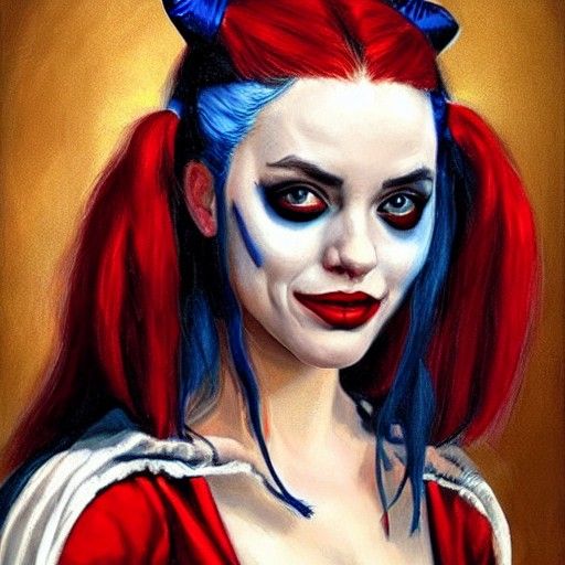 Harley Quinn in Renaissance Oil Painting Style