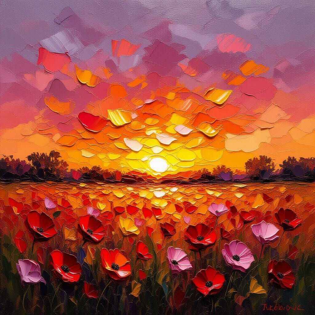 Vivid Petal Sunset in Tactile Impasto Style