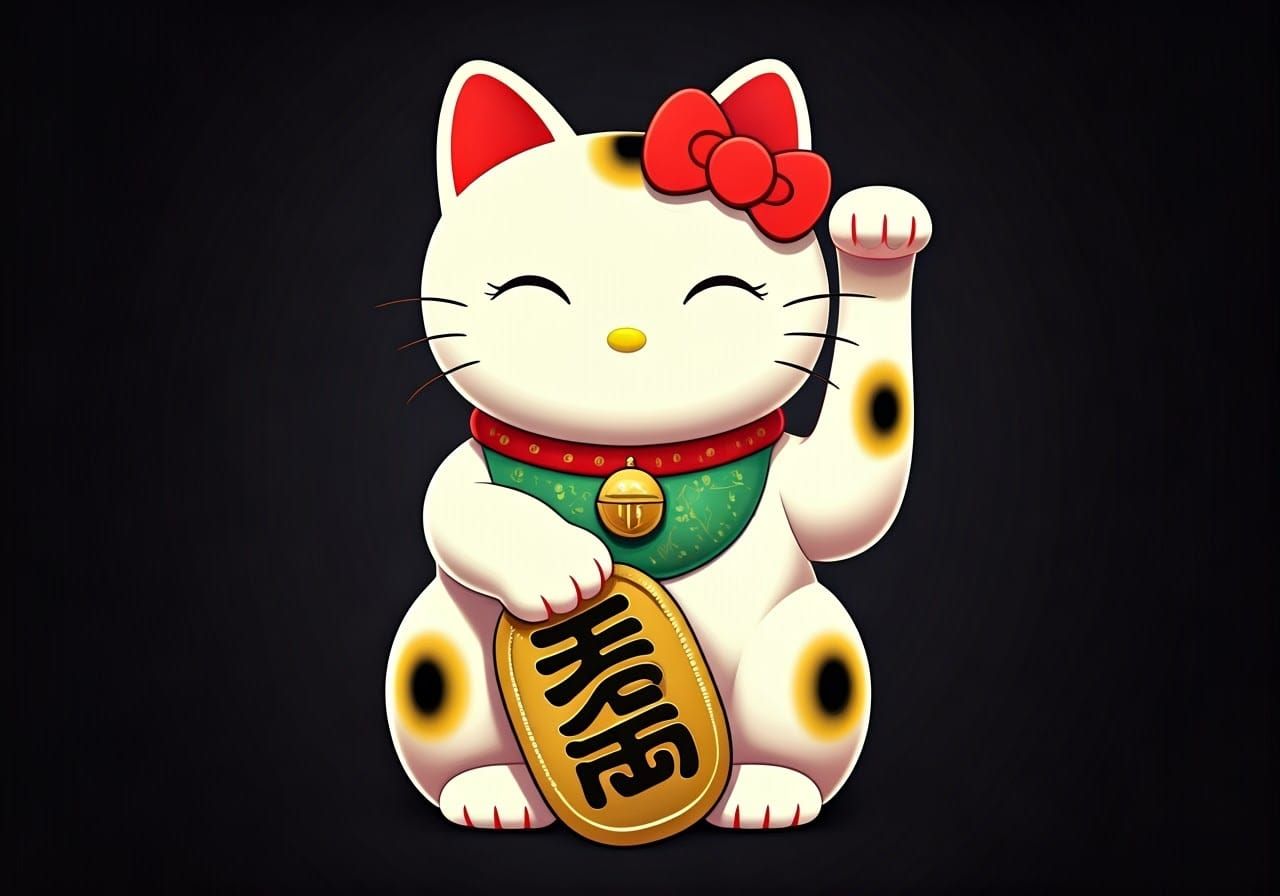 Hello Kitty Inspired Maneki-neko Cat in Anime Style