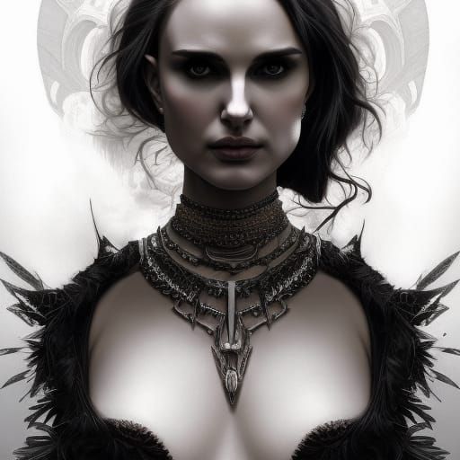 Gothic Raven Queen Portrait in Hyperdetailed Style