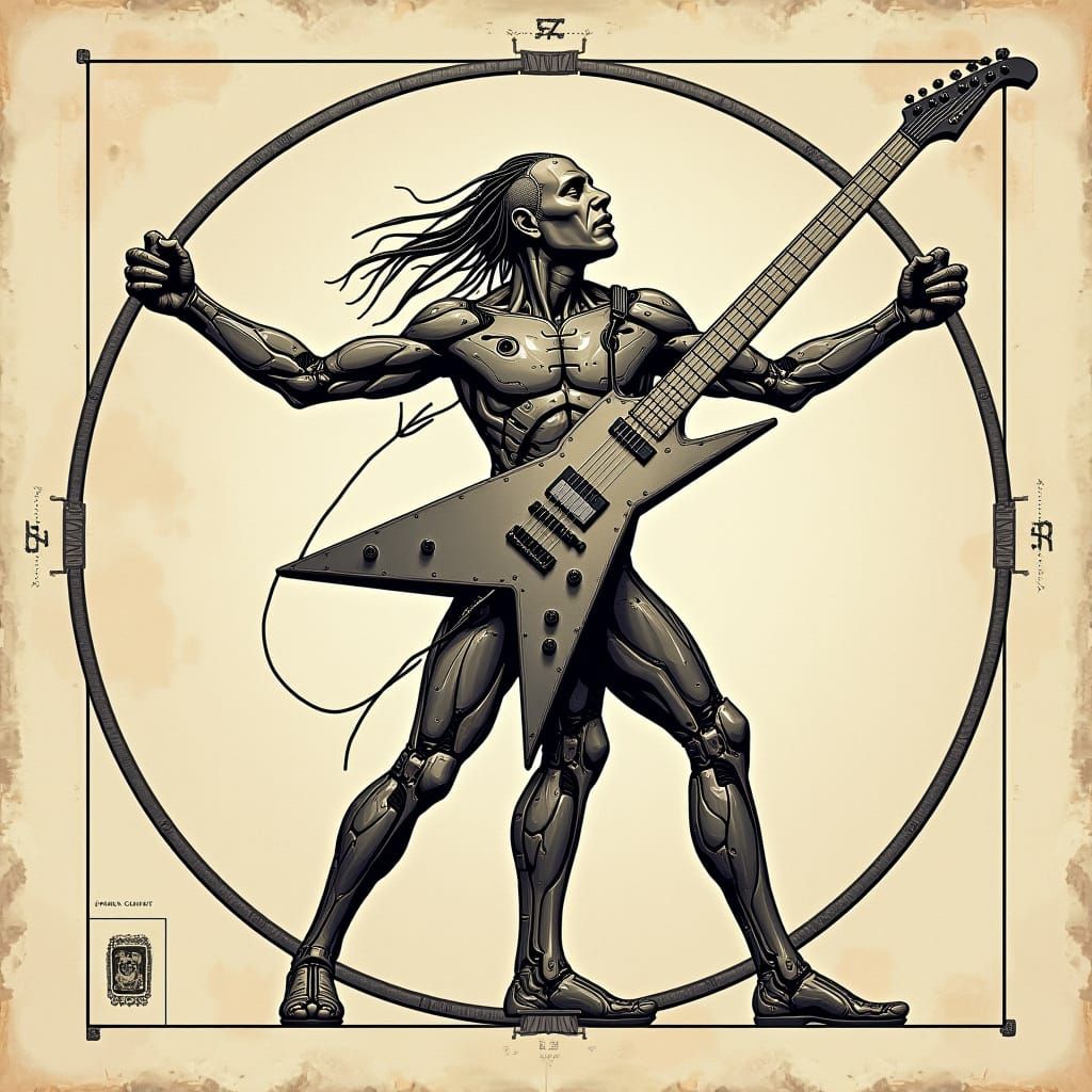Vitruvian Man Plays Futuristic Electric Guitar in Cyberpunk ...