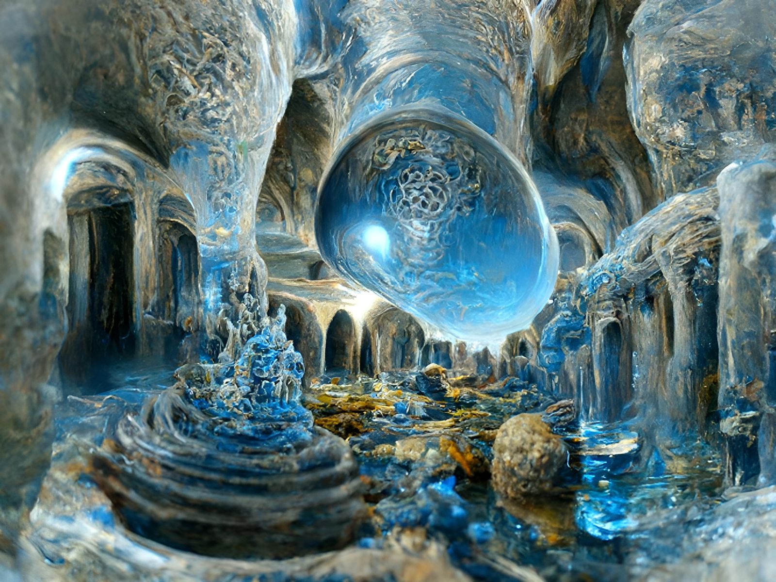 Mystical Water Temple in Surreal Digital Art
