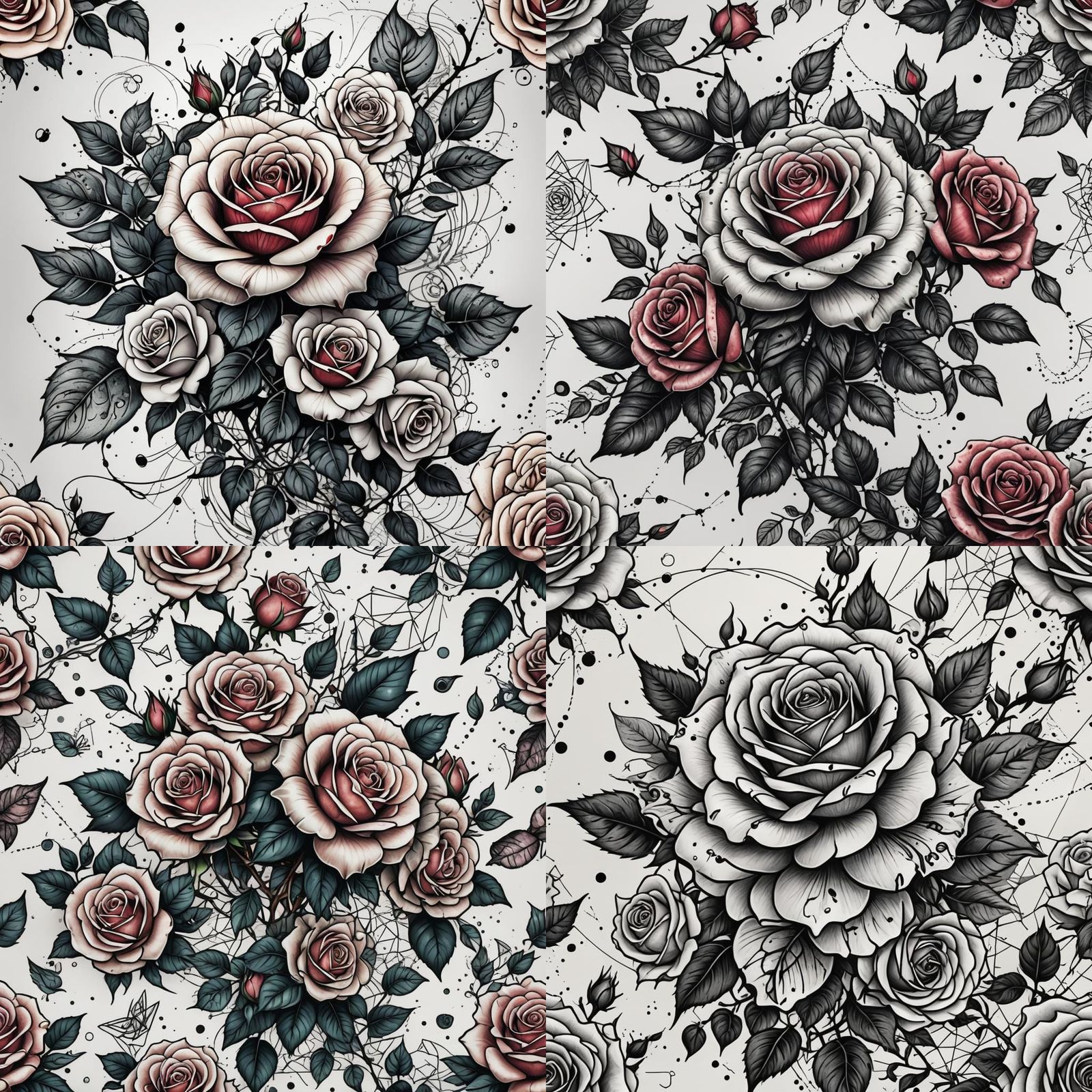 Rose Tattoo Design with Geometric Elements