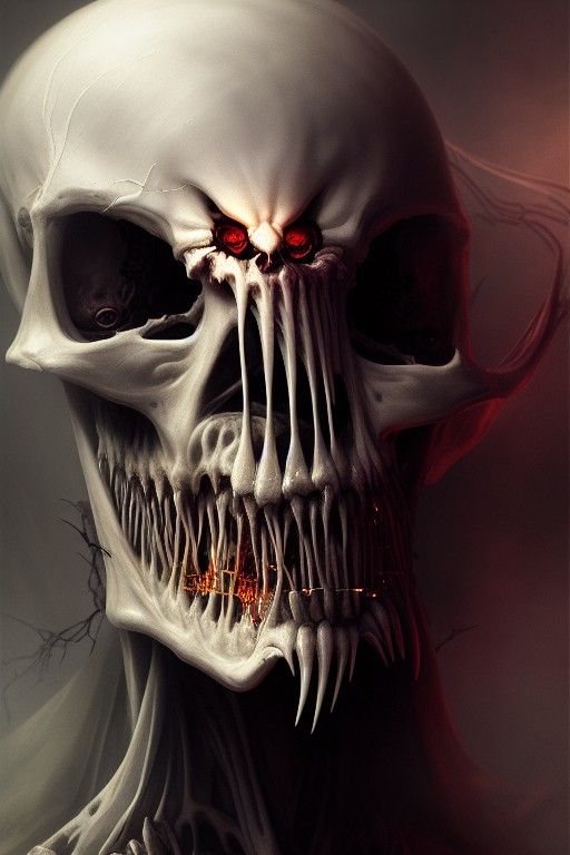 Undead Demon with Burning Horns: Digital Portrait