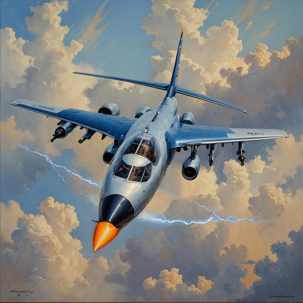 Electric Jet in Flight as Oil Painting