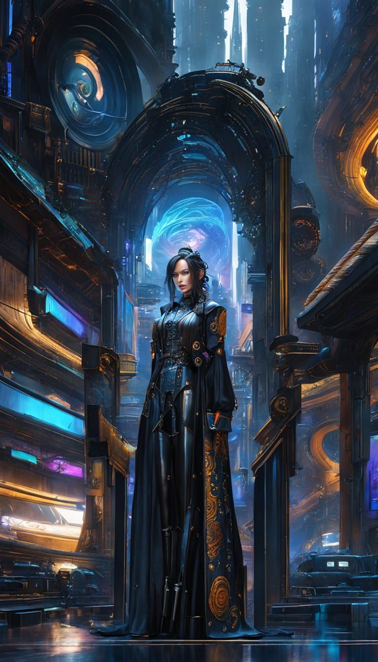 Stunning Fembot Pirate in Cyberpunk Regalia